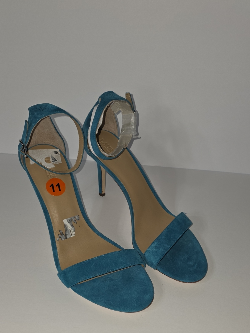 NWOB Lauren Ralph Lauren AllieTurquoise Suede Ankle-Strap Stiletto Sandals Sz 11